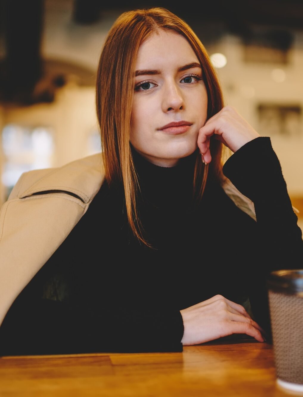Calm female resting in cafe